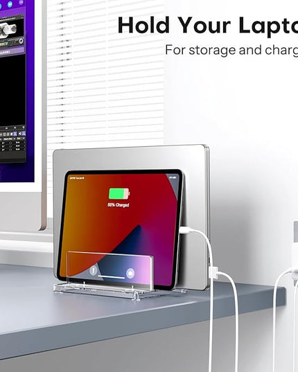 OMOTON Vertical Laptop Stand for Desk, Acrylic Dual Laptop Holder Desktop Clear Adjustable Dock for MacBook Pro Air, HP, All Gaming Laptops up to 17” (Clear, Dual Slot)