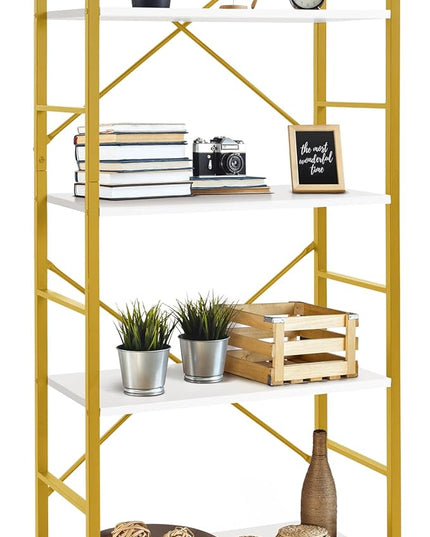 CAPHAUS 4 Tier Bookshelf, Bookcase Shelf Storage Organizer, Living Room, Kitchen, 24 Inch Width Free Standing Shelf, Industrial Book Shelves for Home Office, White Wooden Shelves & Gold Frame