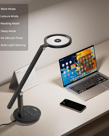 Honeywell Desk Lamp for Home Office, H6 Sunturalux™ Eye-Caring Led Desk Light, 800LM Dimmable Desk Lamp with Timer, Touch Control Tall Desk Reading Light, Table Lamp for Circle Webcam, Study, Bedroom