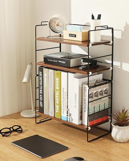 KATHY&BOB Wood Desk Shelf Organizer, 2-Tier Desktop Supplies Storage Rack, Adjustable Stackable Desk Shelf for Office, Kitchen, Bathroom, 15.75"*12.2"*7.87" (2 Sets)