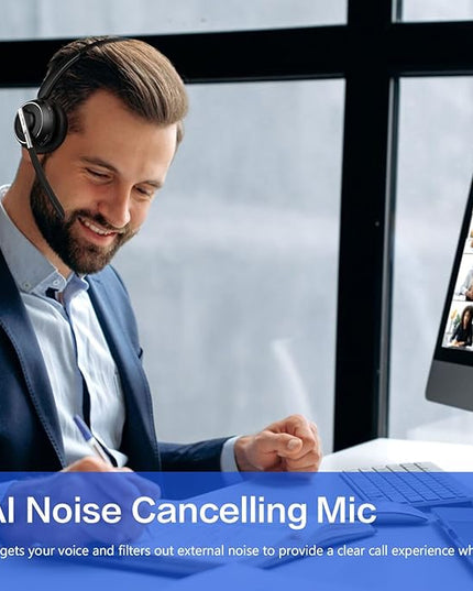 Bluetooth Headset, Wireless Headset with Microphone for PC, V5.2 Computer Headset with Noise Cancelling Mic, USB Dongle, Charging Base & Mute Button for Work, Cell Phones, Computer (Black)