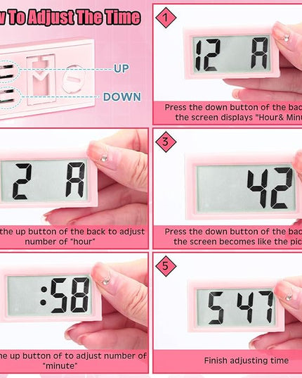 Frienda 6 Pieces Mini Digital Clock Small Digital Clock Stick on Battery Operated Self Adhesive Bracket for Car Dashboard Fridge (Pink)