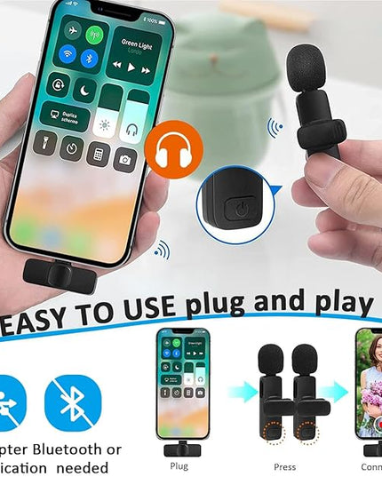 MAYBESTA Wireless Mini Microphone for iPhone 14 Below - Bluetooth Lapel Mic for Video Recording - Clip on Phone Microphones for YouTube Tiktok