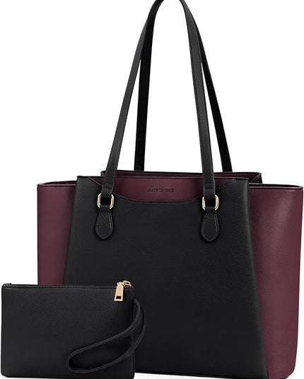 RAINSMORE Laptop Bag for Women 15.6 Inch Work Tote Bags Waterproof Computer Bags Leather Professional Laptop Purse Womens Laptop Briefcase Large Handbag for Office Teacher Travel, Black and Purple