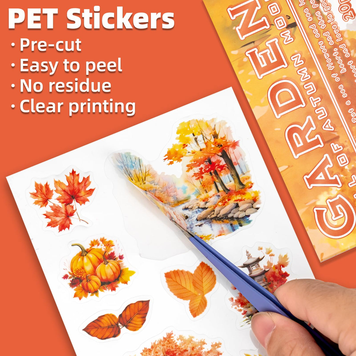 Uideyvi Autumn Filled The Garden Sticker Scrapbooking Supplies for Junk Journal, 20 Sheets PET Stickers - Vintage Journaling Stickers, Ephemera Sticker Book Pre Cut(TZ-009-003)