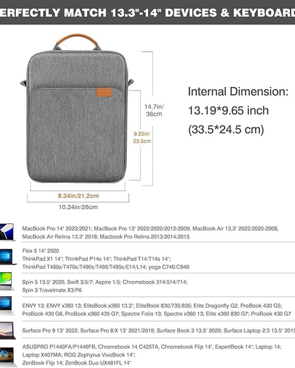MoKo 13.3-14 Inch Laptop Sleeve Bag Fits MacBook Pro M3/M2 14" 2023, MacBook Pro 13" M2, New MacBook Air 13.6" M3/M2 2024/2022,Tab S8 Ultra 14.6",Handle Carrying Case with Shoulder Strap, Dark Gray