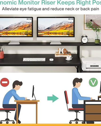Tribesigns 63 Inch Computer Desk with File Drawer Cabinet, Ergonomic Office Desk with Monitor Stand, Industrial Computer Table with Printer Space, Wood PC Table Workstation Desks for Home Office