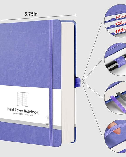 AHGXG Bullet Dotted Journal - 320 Numbered Pages Dot Grid Notebook A5 Thick Journal, 100gsm Thick Dotted Paper, Leather Hardcover,Inner Pocket, 5.75'' × 8.38''-Light Purple