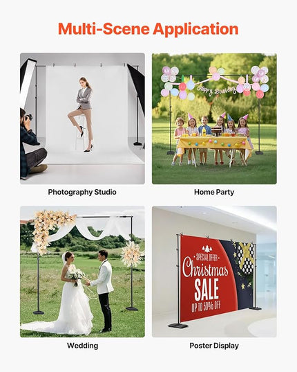 VEVOR Backdrop Stand, 8.5 x 10 ft Adjustable Photo Backdrop Stand Kit, Portable Background with 7 Crossbars, Heavy Duty Projector Screen, for Wedding, Photo Video Studio & Party