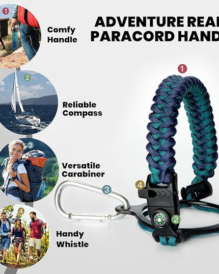 Insulated Water Bottle 24oz, Triple Wall Vacuum Stainless Steel (Cold for 48 Hrs, Hot for 24Hrs), Leak Proof & Non-BPA, 24oz Hydro Water Flask with Paracord Handle & Straw Spout Lids