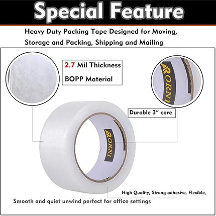 APORNI Clear Packing Tape Heavy Duty Refill Rolls Sealing Great for Packing Box Shipping and Moving Supplies Packaging 12 Rolls 1.88" x 65 Yards 3" Core 2.7 Mil Thick Adhesive