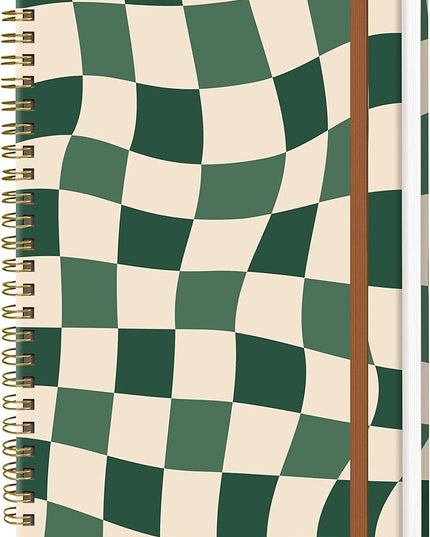 Spiral Journal Notebook for Women, Hardcover A5 College Ruled Notebook, 60 Sheet, Thick Paper, Cute Lined Journal for School, Office & Work, 6 x 8.4 in(Green Checkered)