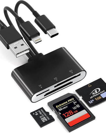 XD Card Reader, SD Card Reader for iPhone, 3 in 1 SD/TF/XD Memory Card Reader Adapter for Lightning/USB C/USB A Device, XD Picture Card Adapter iPhone 17/16/15/14, iPad, MacBook, Android, Camera & PC