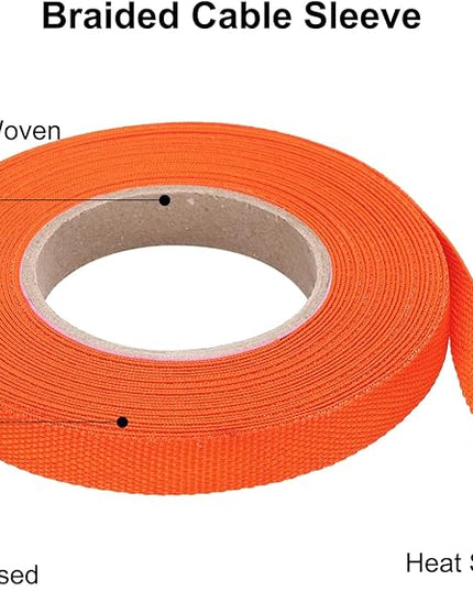 MECCANIXITY Braided Cable Sleeves Heat Shrinkable Fabric Sleeving, 5/16" 26ft Orange 2:1 Ratio Heat Shrinkable Cord Protector for Harness Cable, Network Cable Protection, Cable Management