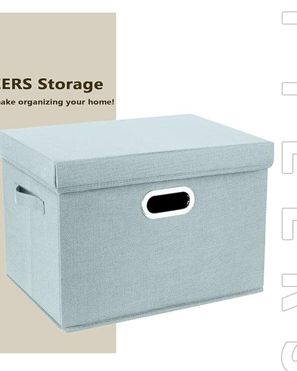 TYEERS Collapsible Storage Bins With Lids, Large Fabric Storage Boxes - 2 Pack - Aqua Spring