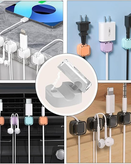 IFNOW 6 Pack Magnetic Cable Clips Cord Organizer White Self Adhesive Cord Holder Under Desk Cable Management for Home, Office, Car, Desk, Nightstand