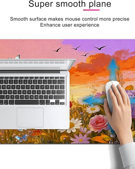 XL Mouse Pad Gaming Mousepad 31.5 x 11.8 Inch Large Keyboard Desktop Mat Diatomite XL Mouse Pad for Home and Office Desk Accessories with Sunset Garden Butterfly Artwork
