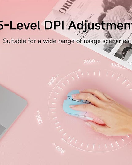 EWEADN G309 Wireless Computer Mouse,2.4G&Bluetooth Ergonomic Cordless Mice with 4000 DPI,5 Adjustment Levels,Cute and Portable Mouse for Laptops, PC and More,7 Buttons Office USB Mice-Blue&Pink