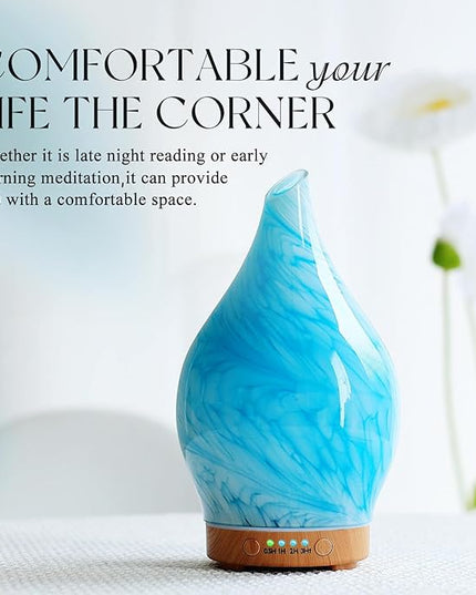 Porseme 150ml Essential Oil Diffuser Glass Color Changing Aroma Air Diffusers Aromatherapy Ultrasonic Cool Mist Humidifier 6 Running Hours Waterless Auto-Off for Sleeping Yoga Office Spa (Blue Wave)