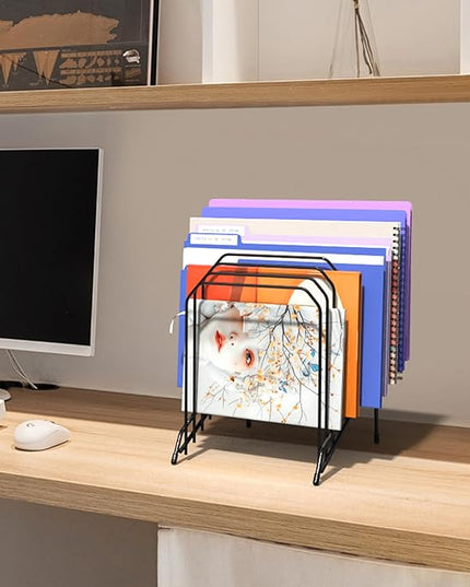 Incline Metal Desk Magazine Folder Holder, Sorter Desk File Organizer with 8-Section Vertical Compartments Rack File Organizer for Office, Home, School
