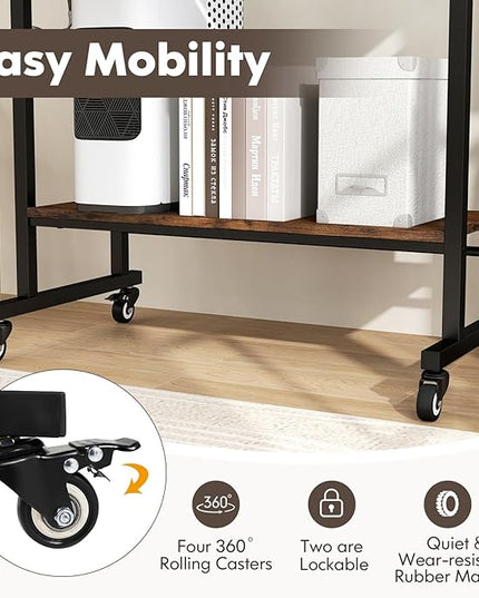Tangkula Rolling Computer Desk Cart with Keyboard Tray, Mobile Portable Laptop PC Desk with CPU Stand & 3 Hooks for Sofa & Bed, Industrial Small Desk on Wheels for Small Spaces, Home Office Desk