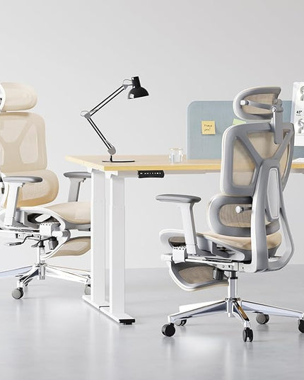 FLEXISPOT ErgoX Premium Ergonomic Office Chair with Footrest- Adjustable 3D Armrests, Dynamic Lumbar Support, Recline & Tilt Function, Mesh Seat, for Home & Office Use,Cream