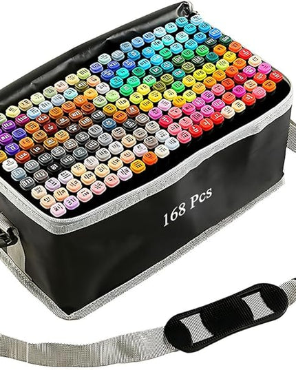 168 Colors Alcohol Markers with Base, Permanent Dual Tip Art Markers for Adults Anime Coloring Sketch Illustrations Pefect for Gift- Refillable