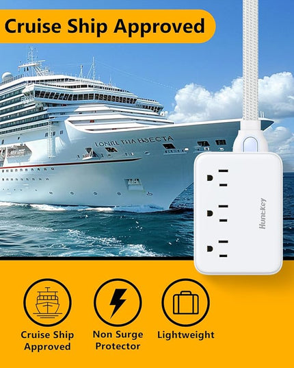 Innovative Power Strip, Cord Removable Design, Huntkey 3 Outlets Non Surge for Cruise, Travel Power Strip with 4 USB Ports (2 USB-C, 2 USB-A), ETL Listed, Customize Cord Length