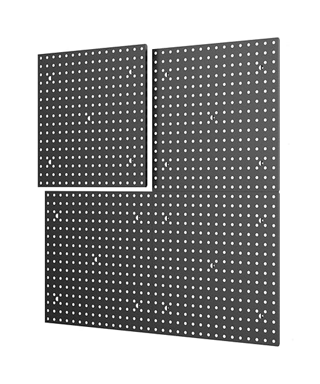TORACK 4 PCS 16 x16 in Pegboard Panels for Wall Garage Tools Organizer Pegboard for Workbench, Modular Peg Board Tool Board(Pack of 4, Black)