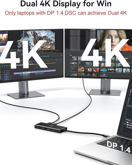HODO USB C Docking Station Dual Monitor Adapter for Dell HP, Laptop Docking Station 3 Monitors Quad Display USB C Hub Dongle to 2 HDMI 4K,DP 8K, VGA,4 USB,PD, Adapter 9 in 1 Laptop Dongle