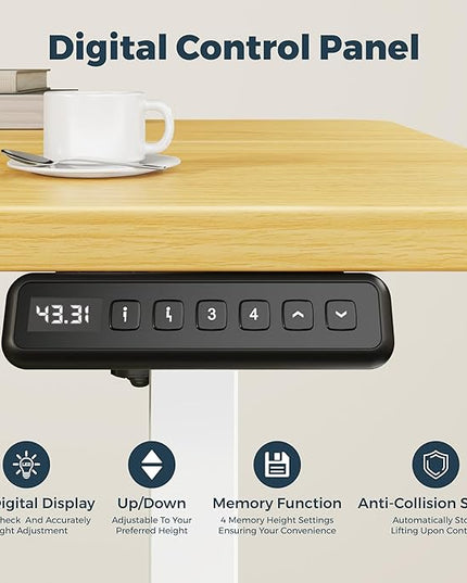 One-Piece Standing Desk 47 x 24 Inches, Small Adjustable Height Desk， Electric Sit Stand Desks Home Office Computer Workstation, Maple
