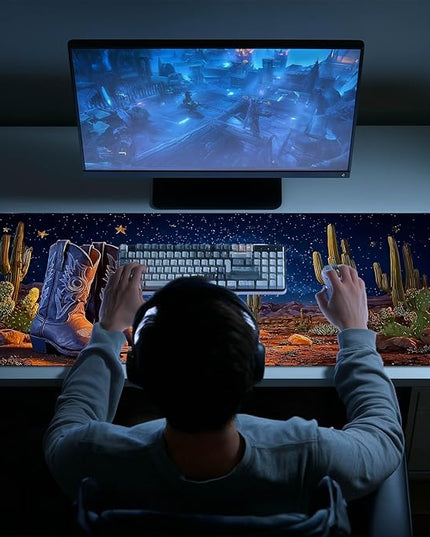 Large Mouse Pad Gaming Mousepad 31.5 x 11.8 Inch Keyboard Desktop Mat Diatomite XL Mouse Pad for Home and Office Desk Accessories with Western Desert Boots Night Sky Artwork Diatomite