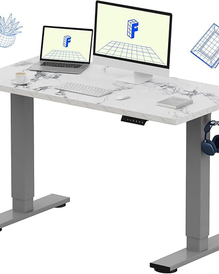 FLEXISPOT EN1 One-Piece Standing Desk 48 x 24 Inches Height Adjustable Electric Desk (Silver Frame + Marble Grey Top, 2 Packages)