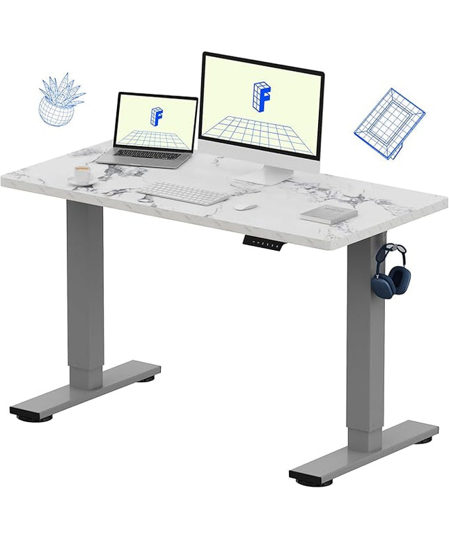 FLEXISPOT EN1 One-Piece Standing Desk 48 x 24 Inches Height Adjustable Electric Desk (Silver Frame + Marble Grey Top, 2 Packages)