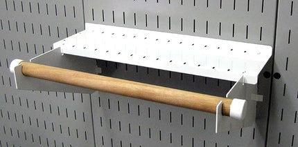 Wall Control Paper Towel Holder and Dowel Rod Pegboard Shelf Assembly for Wall Control Pegboard and Slotted Tool Board - White