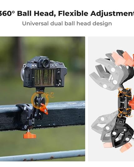 K&F CONCEPT Double Super Clamp Camera Mount with 1/4" Threads Metal Clamp for Chair, Pole, Tripod, Desk, Flag, Umbrella, Motorcycle Mount