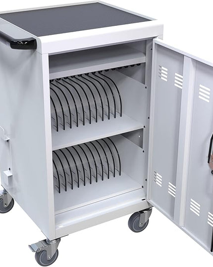 Laptop Charging Cabinets, Mobile Charging Carts and Cabinets, Holds Up to 32 Units, with Power Cord Management, Fits Screen Sizes Up to 16.3", Fits Chromebooks, Laptops, Fits School, Business, White