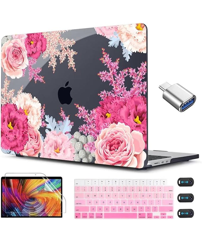 CISSOOK Laptop Cover, Hard Shell Case with Keyboard Cover for MacBook Air 13.6 inch M3 A3113 & M2 A2681, Gorgeous Flowers