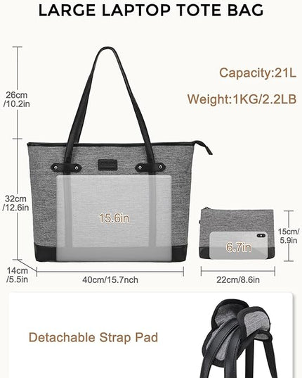 RAVUO Laptop Tote Bag for Women, Water Resistant 15.6 Inch Computer Handbag Purse Teacher Bag With Portable Small Pouch