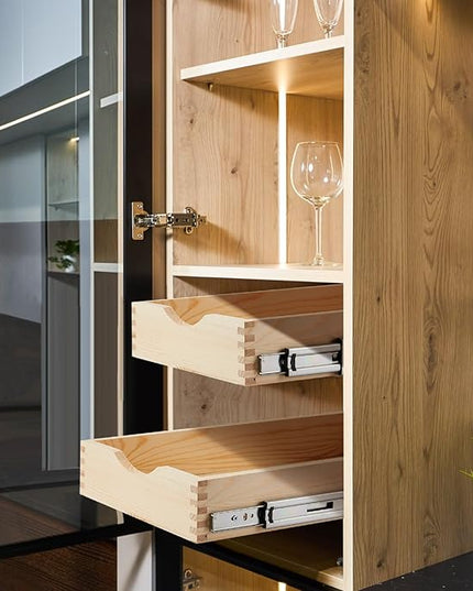Menkxi 2 Set Pull out Tray Cabinet Organizer Wooden Pull Drawers storage Slide out Pantry Shelf for Base Cabinet Kitchen Gentle Close Fully Assembled Accessories(Wood Color,12'' X 21'' X 3")