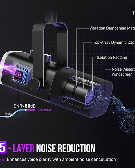 FIFINE XLR/USB Gaming Microphone Set, Dynamic PC Mic for Streaming Podcasting, Computer RGB Mic Kit with Boom Arm Stand, Mute Button, Headphones Jack, for Recording Vocal Voice-Over-AmpliGame AM8T