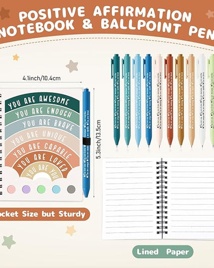 Janlaugh 20 Pcs Mental Health Gifts for Women Men Includes 10 Mental Health Journal 10 Inspirational Ballpoint Pen Self Care Notebook with Sticky Note Mood Tracker Boss Day Gifts for Coworker Student