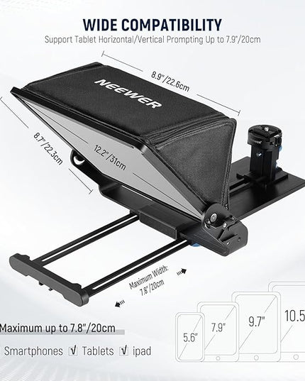 Neewer Teleprompter with Arca Type Camera Mount, Cold Shoes, RT113 Remote Teleprompter App, Online Teaching/Vlogger/Live Streaming Prompter for iPad Tablet, Assembly Free, X12II
