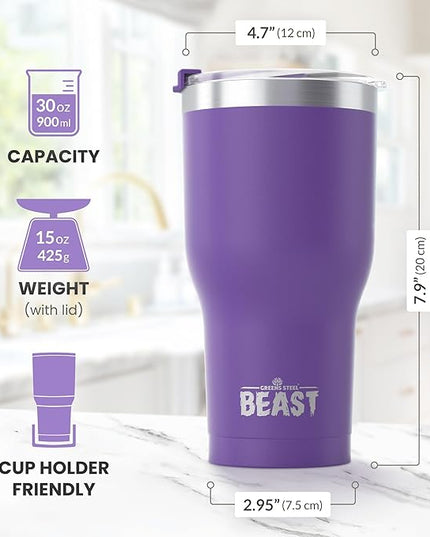 Beast 30 oz Tumbler Stainless Steel Vacuum Insulated Coffee Ice Cup Double Wall Travel Flask (Purple)
