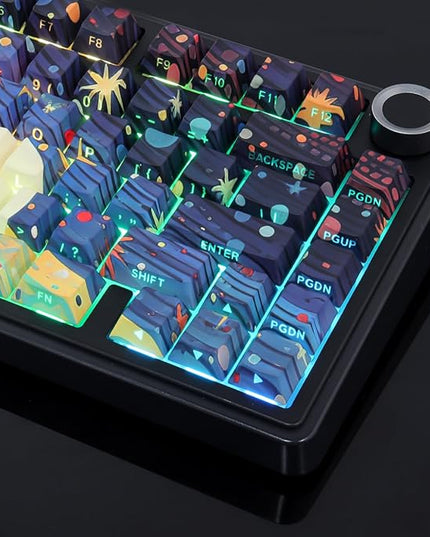 Tsungup Custom Keycaps,131 Keys PBT Starry Sky Side Printed Keycaps,Cherry Profile Key Caps Keyboard Keycap Set for Cherry MX Switches Mechanical Keyboard(Black)