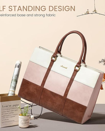 LOVEVOOK Laptop Bag for Women, 15.6 Inch Laptop Tote Bag, Vintage Leather Work Bags for Women, Waterproof Computer bag with Clutch Purse, Large Capacity Briefcase, Business Office Bag