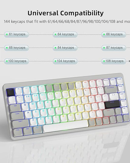 Womier Low Profile Keycaps - Shine Through Keycaps 60 65 75 100 Percent, Keyboard Key caps PBT Full Size for Cherry Gateron MX Switches Mechanical Keyboard, Grey/White