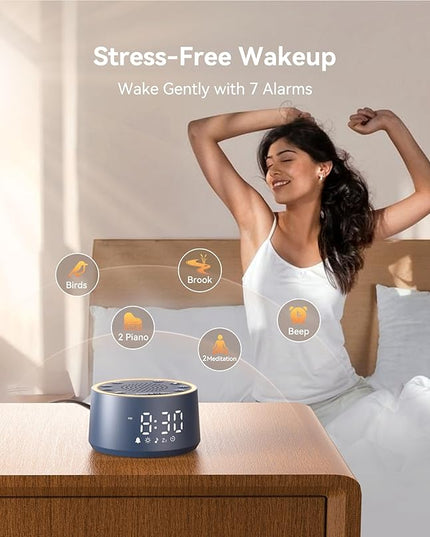 Dreamegg Sound Machine & Alarm Clock - White Noise Machine with 7 Wake-Up Sounds, 0-100% Dimmable, Night Light, Sound Machine for Sleeping, Office, Home, Travel Essentials Gift, Navy