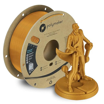Polymaker PLA PRO Filament 1.75mm 1kg, Tough & High Rigidity Metallic Gold 3D Printing Filament, PolyLite PLA PRO 3D Printer Filament 1.75mm, Print with Most 3D Printers