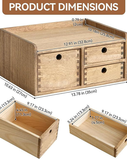 KIRIGEN Desk Organizer with 3 Drawers - Wood Drawer Storage Box with Trays for Tabletop - Workspace Office Toiletries Supplies Tool Caddy - Wooden Storage Cabinet1 Layer Dark Brown（DT1D3C-DBR）